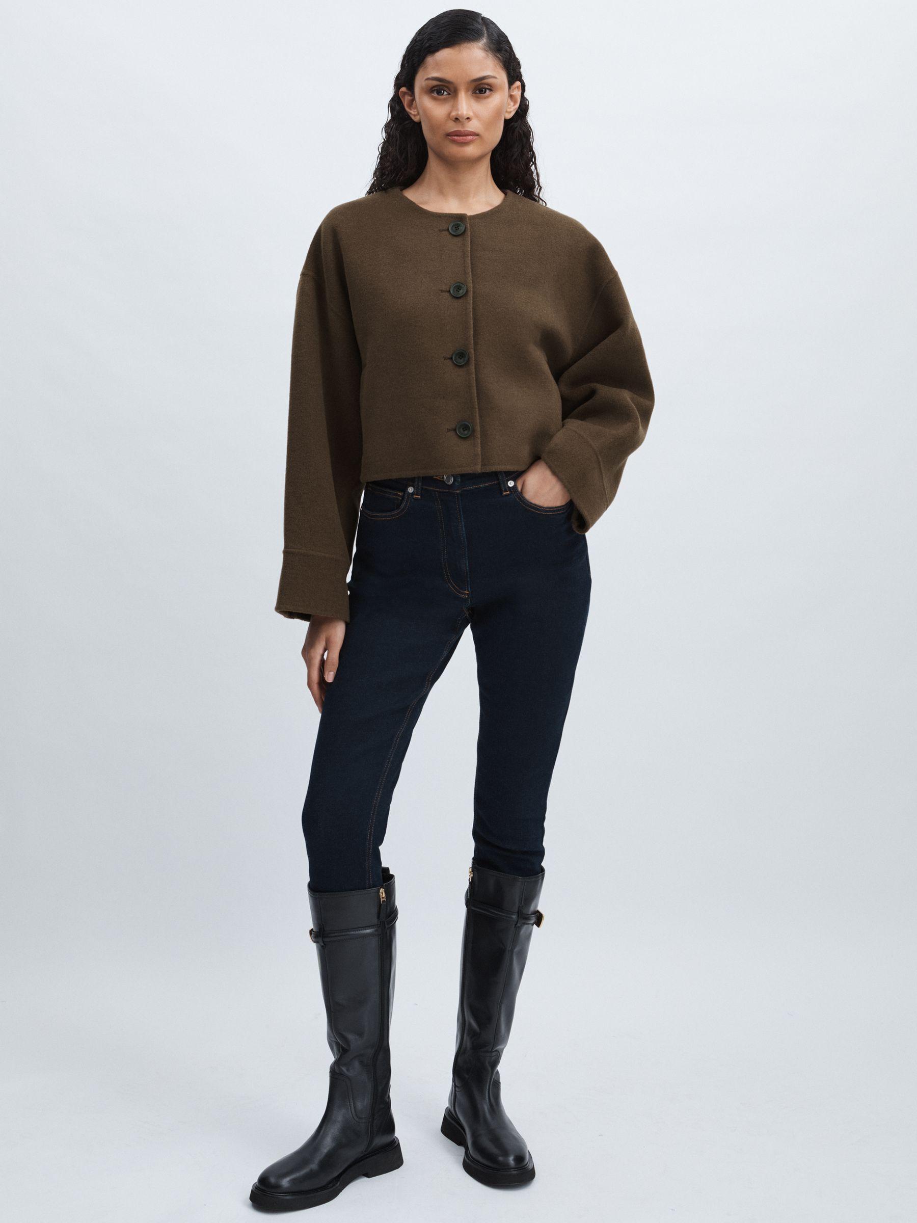 Meotine Wool-Blend Cropped Jacket in Brown Product Image