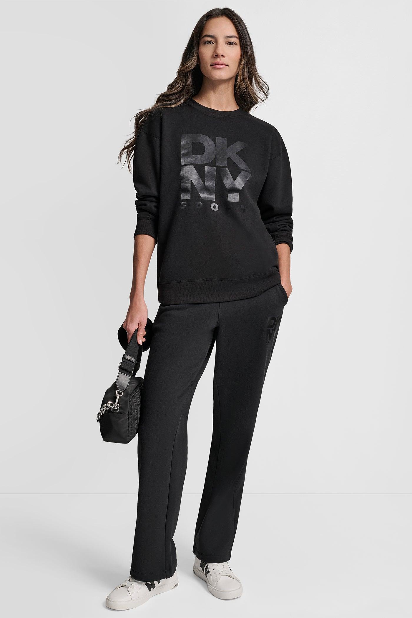 STACKED SATIN LOGO LONG LINE CREW NECK PULLOVER Product Image