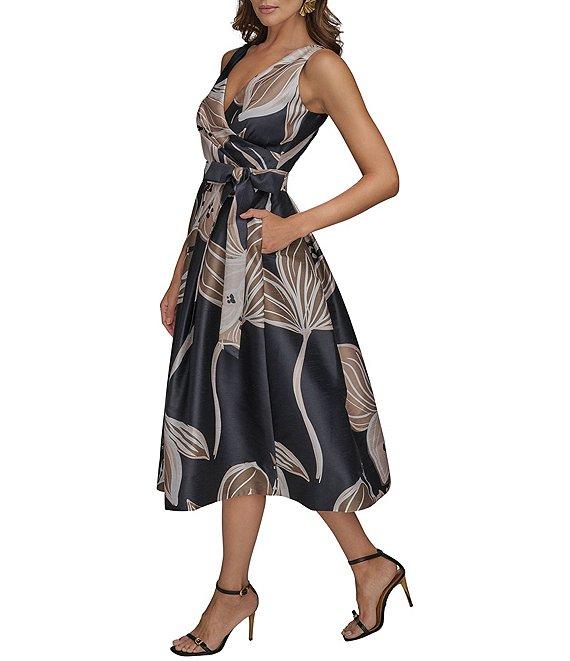 Donna Karan Sleeveless V-Neck Floral A-Line Midi Dress Product Image