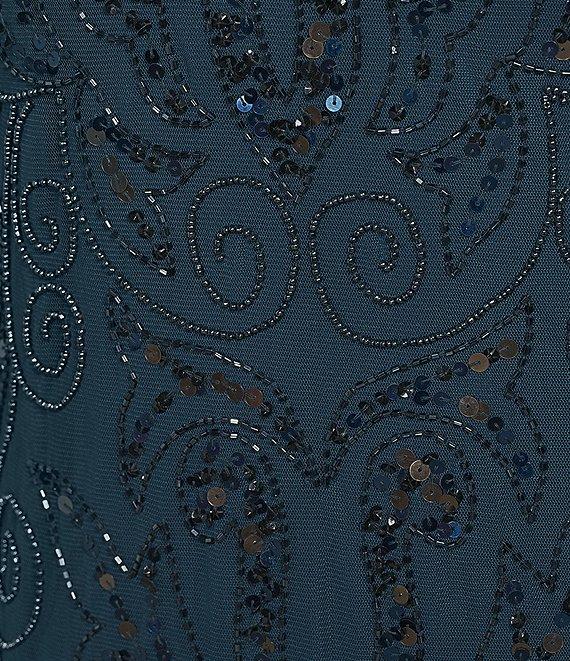 Pisarro Nights Plus Size Beaded Sequin Boat Neck Illusion 3/4 Sleeve Gown Product Image