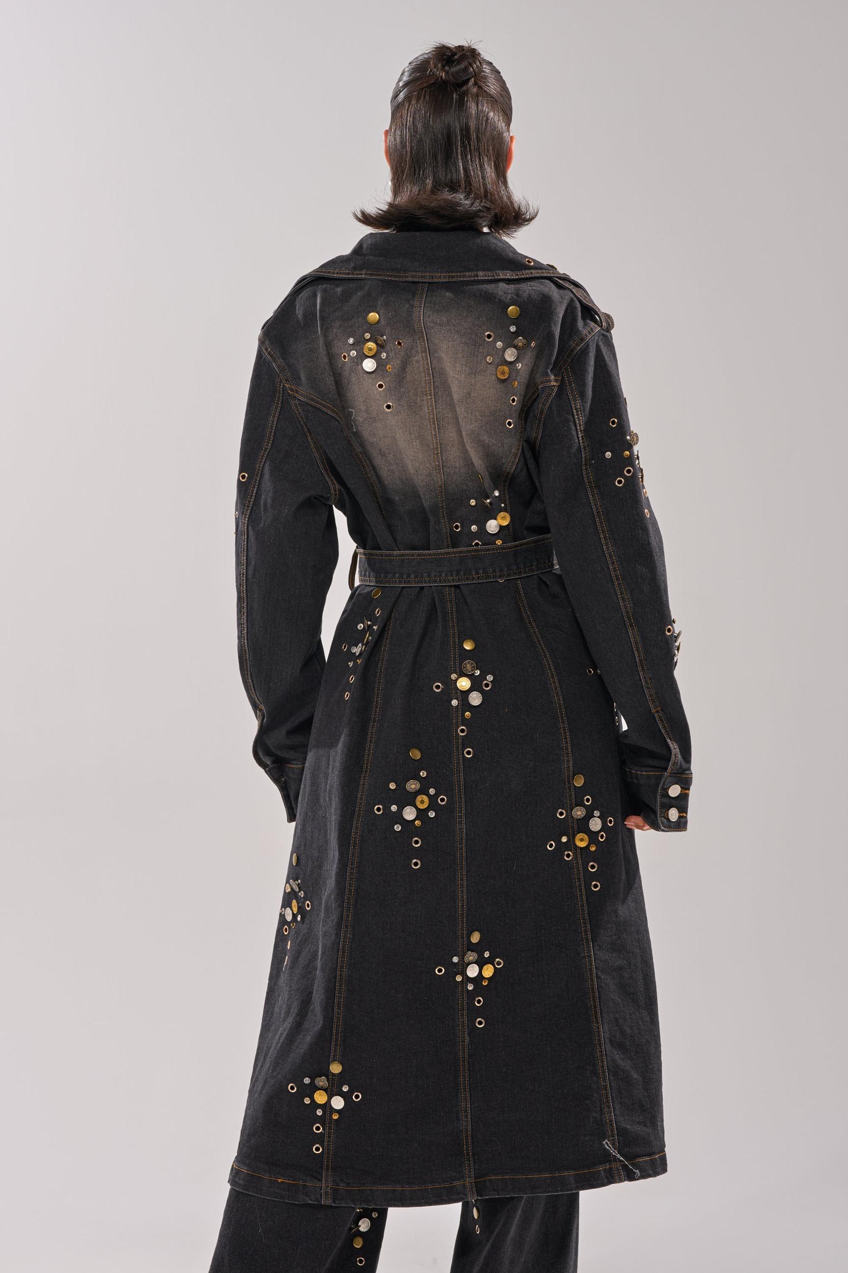 SPACE AND TIME STUDDED DENIM TRENCH Product Image