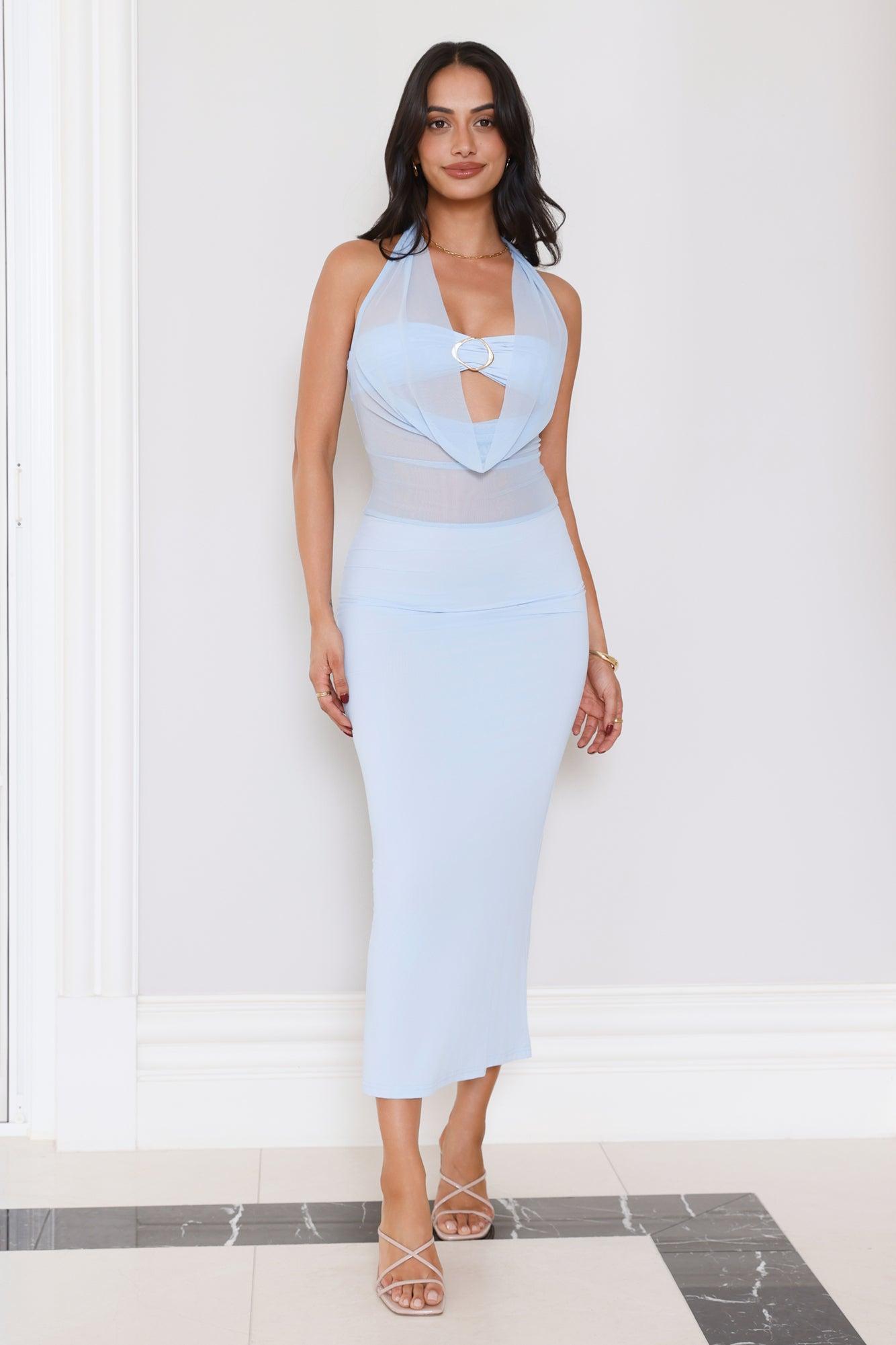 High Key Hottie Halter Maxi Dress Blue Product Image