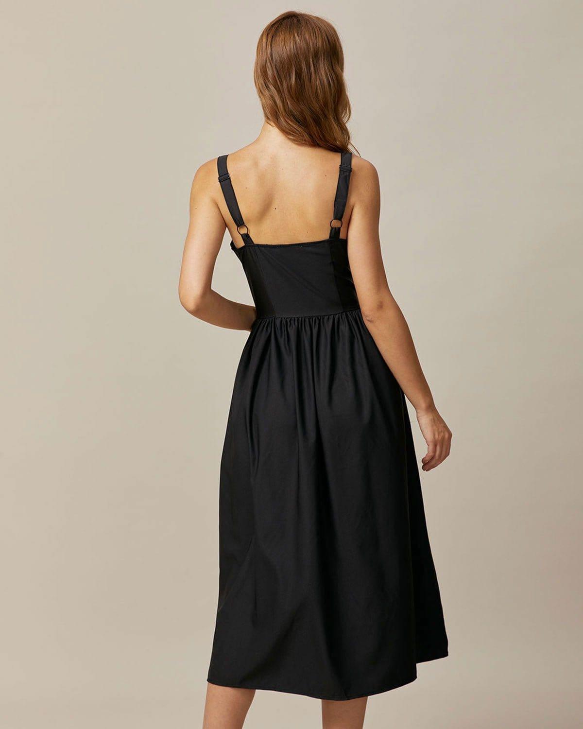The Black Square Neck Lace Cami Midi Dress Product Image