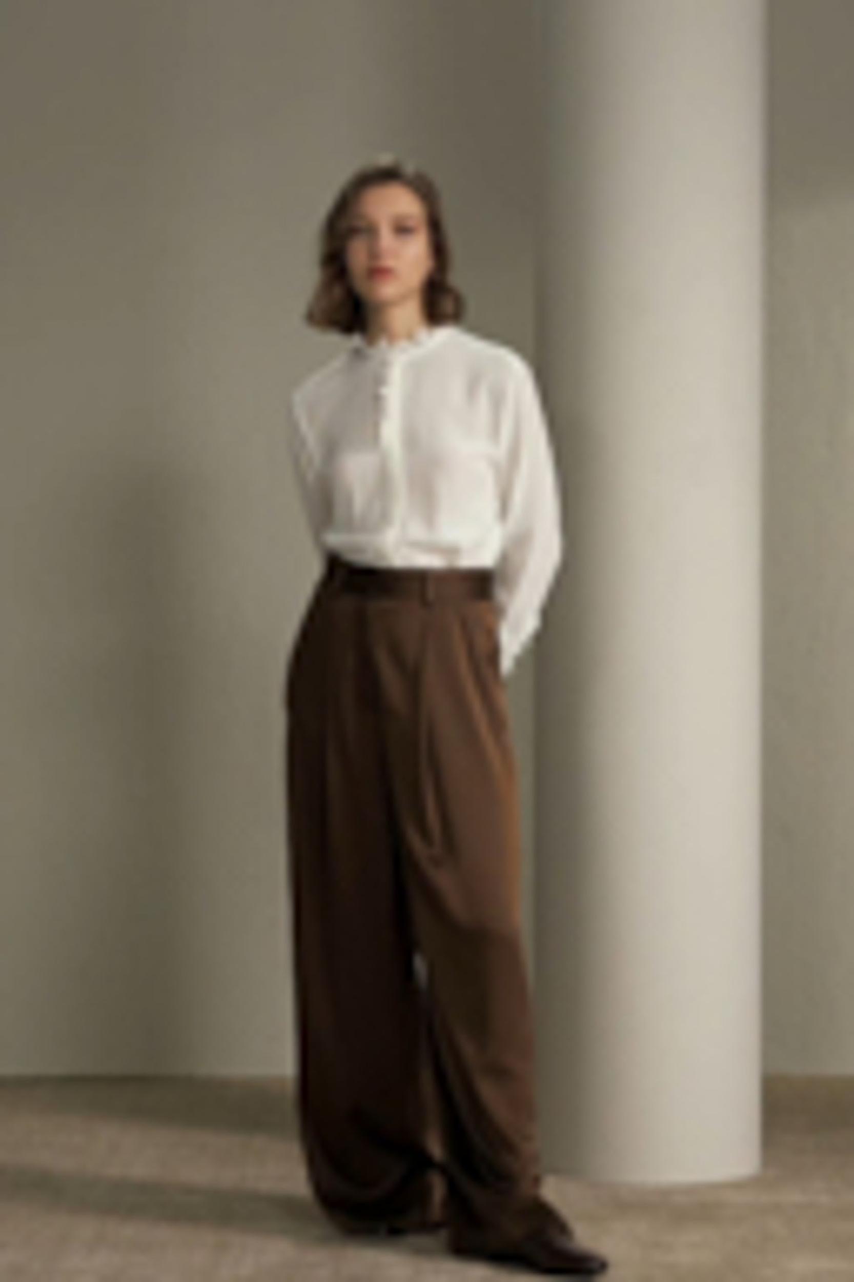 High-Waisted Wide Leg Dense Silk Pants Product Image