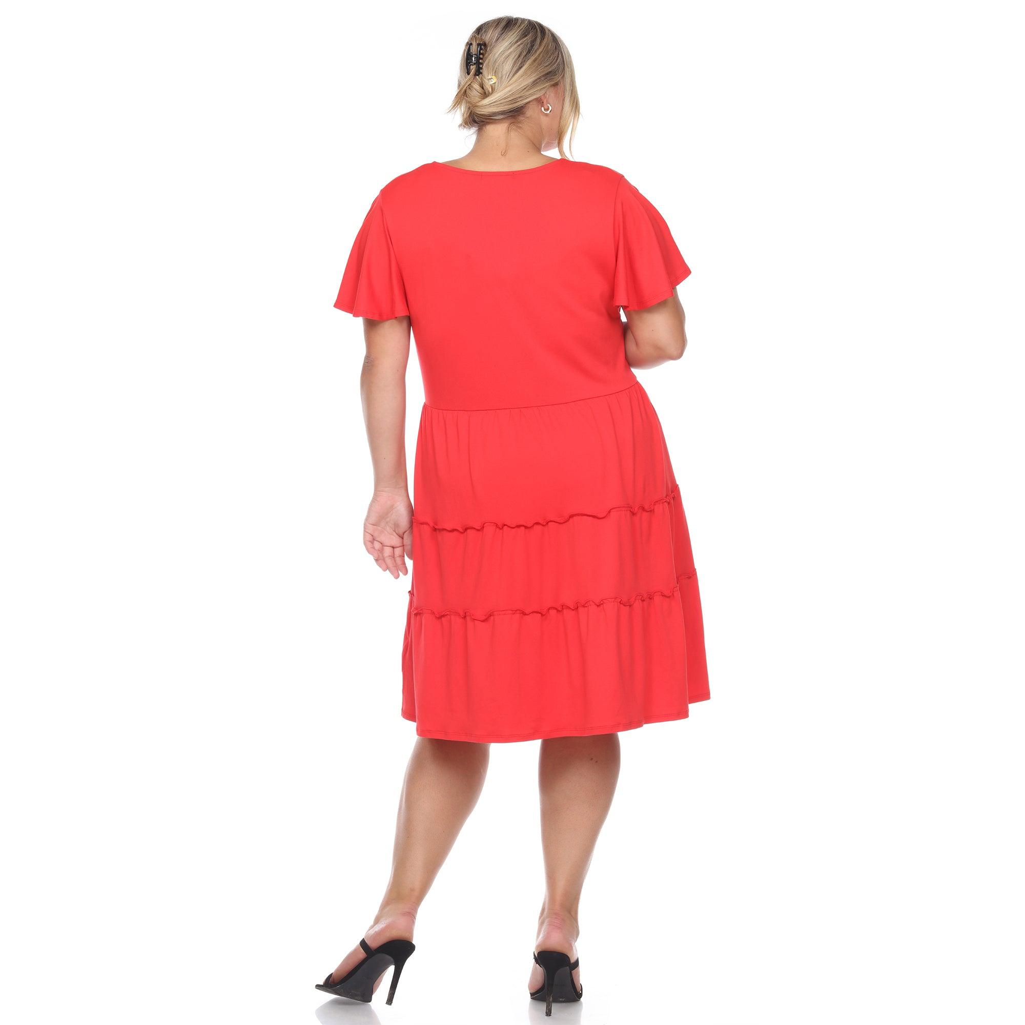 Short Sleeve V-neck Tiered Midi Dress - Plus Product Image