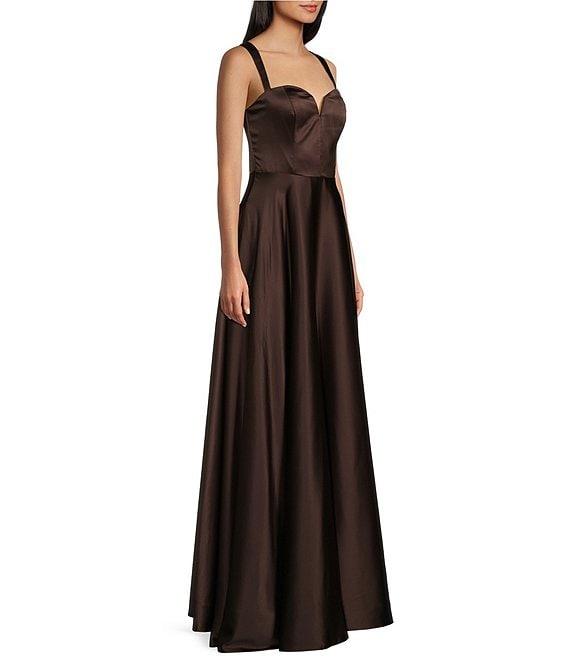B. Darlin Sweetheart Neckline Wide Strap Dull Charmeuse Long Gown Product Image