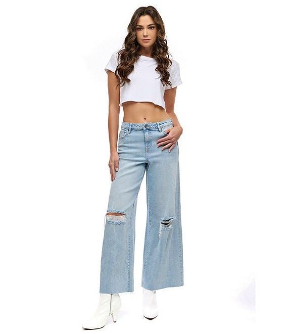 Hidden Jeans Nori Stretch Super Distressed Wide Leg Denim Jeans Product Image