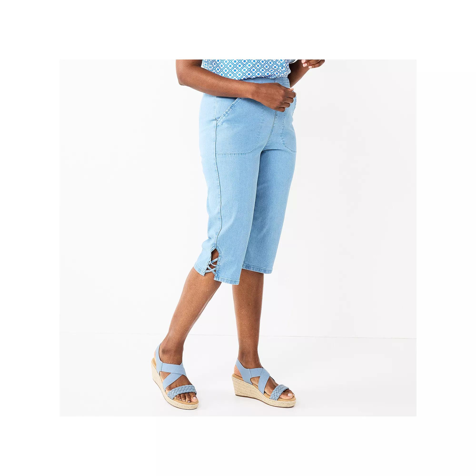 Petite Croft & Barrow® Lattice Hem Pull On Skimmer Jeans, Women's, Size: Small Petite, Light Blue Product Image