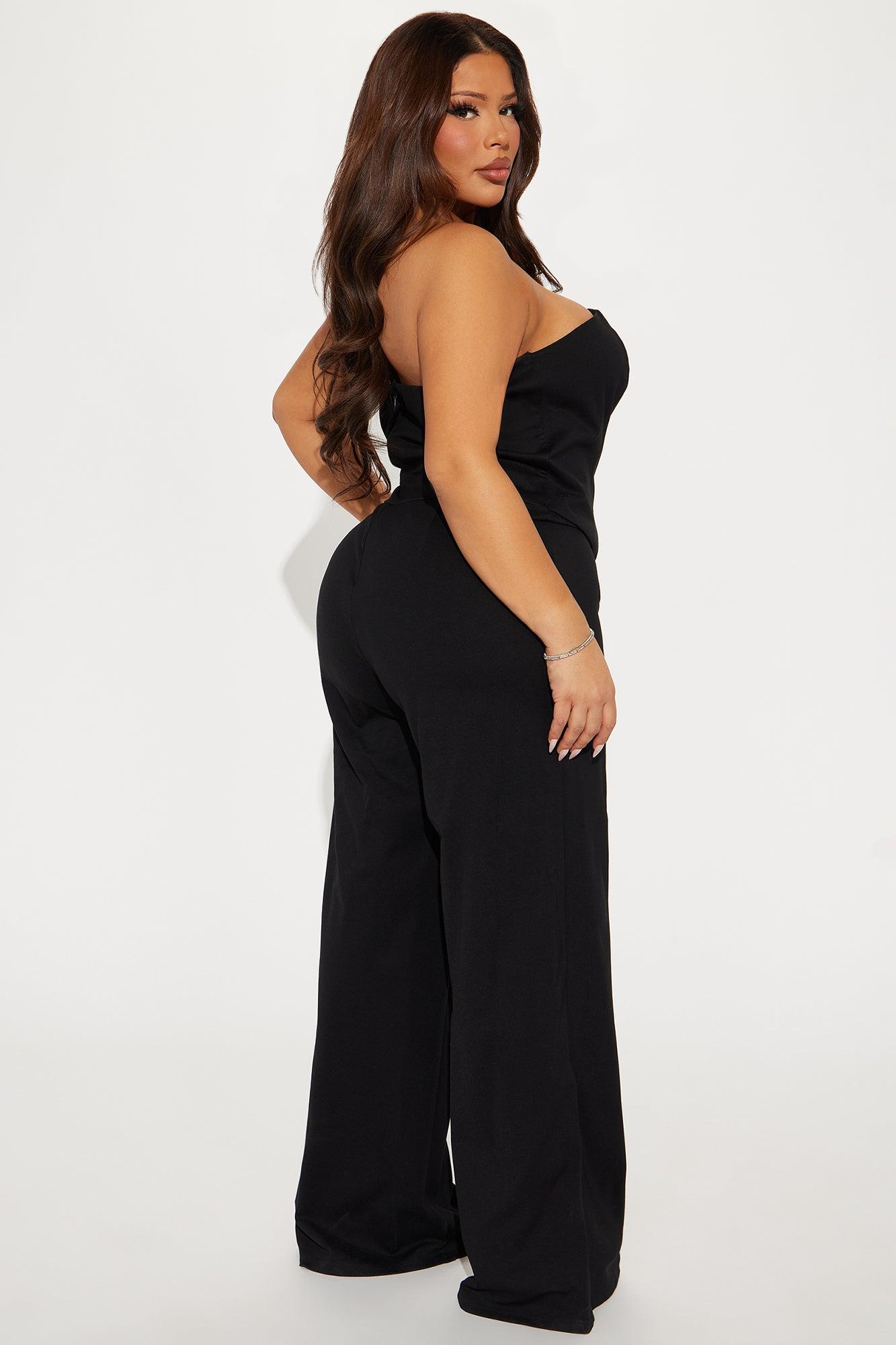 The Mia Strapless Ponte Jumpsuit - Black Product Image