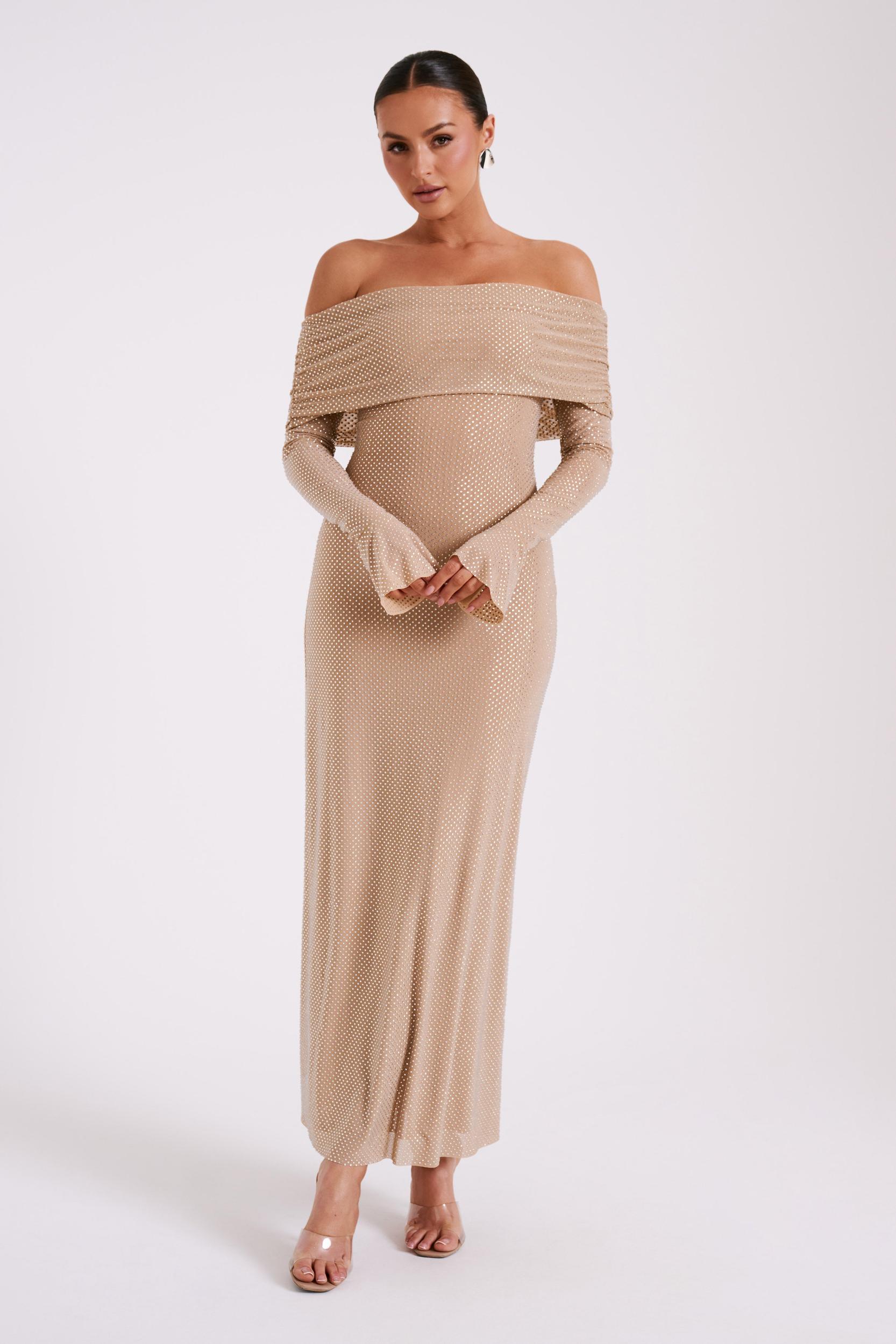 Marcel Off Shoulder Diamante Maxi Dress - Nude Product Image