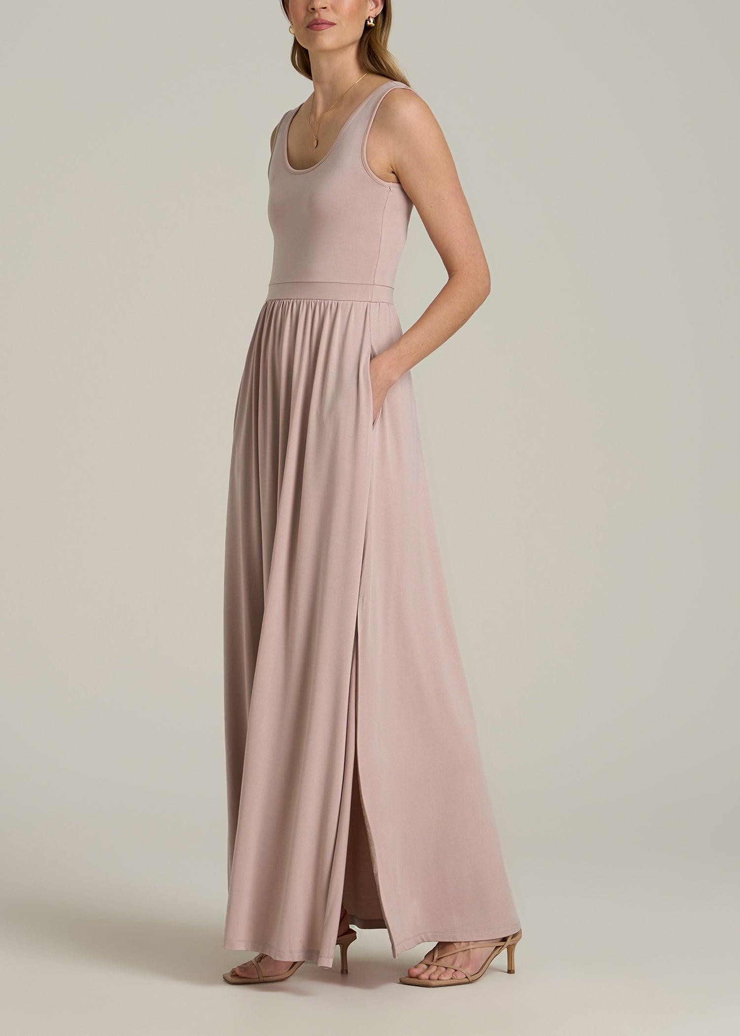 Jersey Tank Maxi Dress with Pockets for Tall Women in Desert Rose Female Product Image