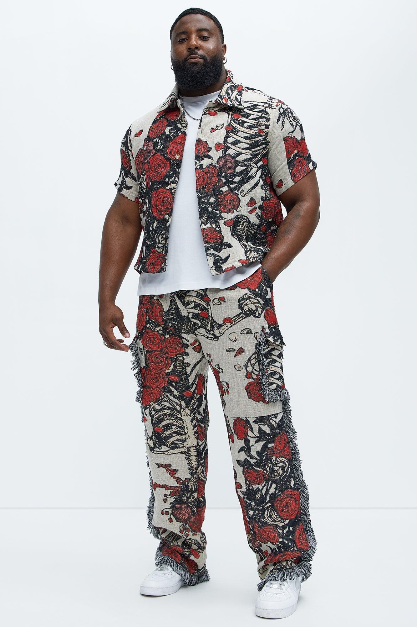 Straight Petals Tapestry Cargo Pants - Red/combo Product Image