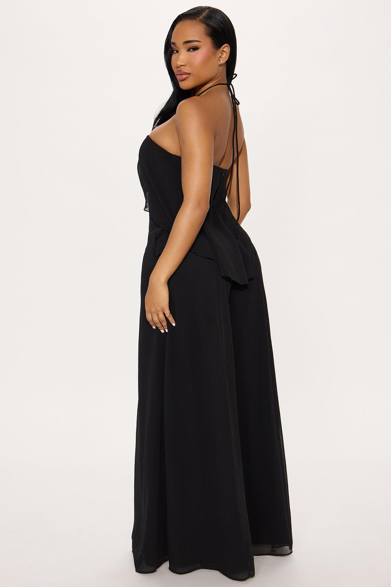 Jezibel Chiffon Wide Leg Jumpsuit - Black Product Image