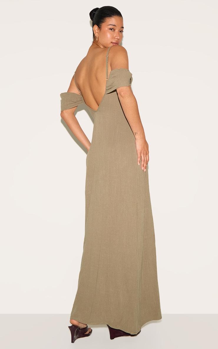 Khaki Textured Strappy Drape Detail Maxi Dress Product Image