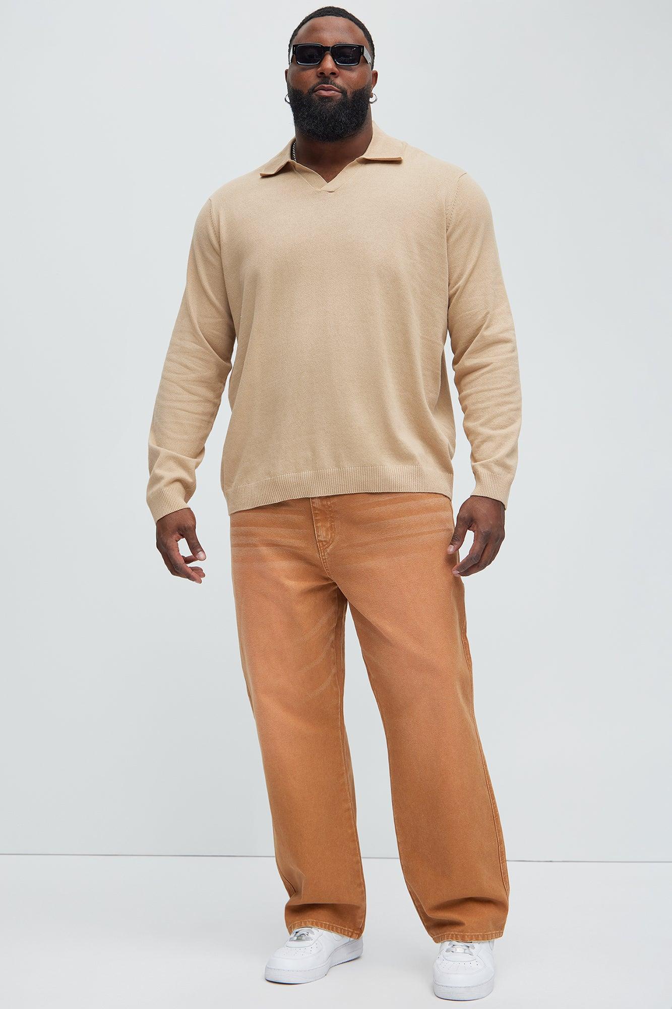 Noyes Johnny Collar Lightweight Sweater - Tan Product Image