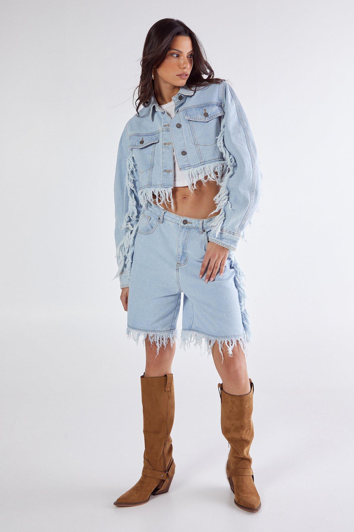 Frayed Edge Denim Jacket Product Image