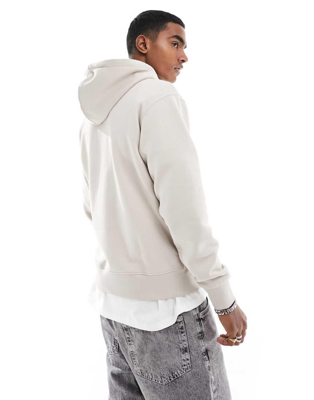 Jack & Jones oversize hoodie with chest logo in beige Product Image