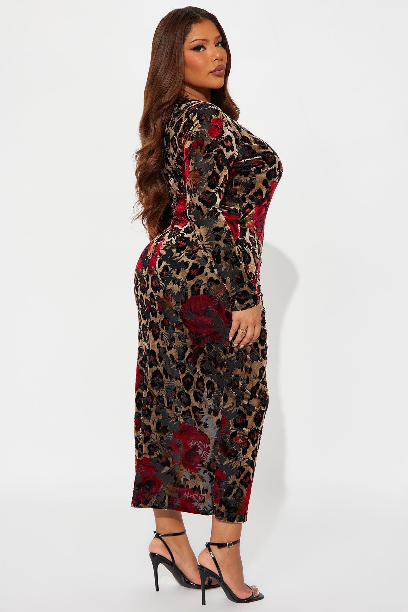 Collette Velvet Long Sleeve Midi Dress - Brown/combo Female Product Image