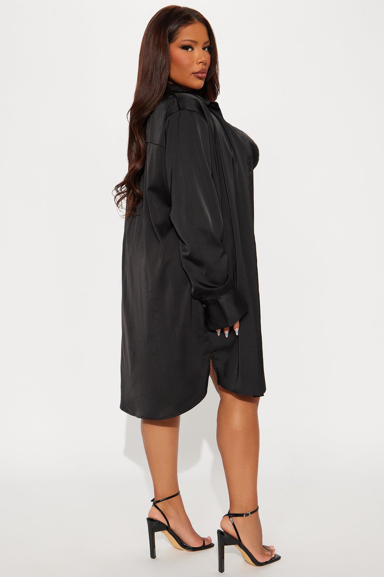 Adria Satin Mini Dress Set - Black Product Image