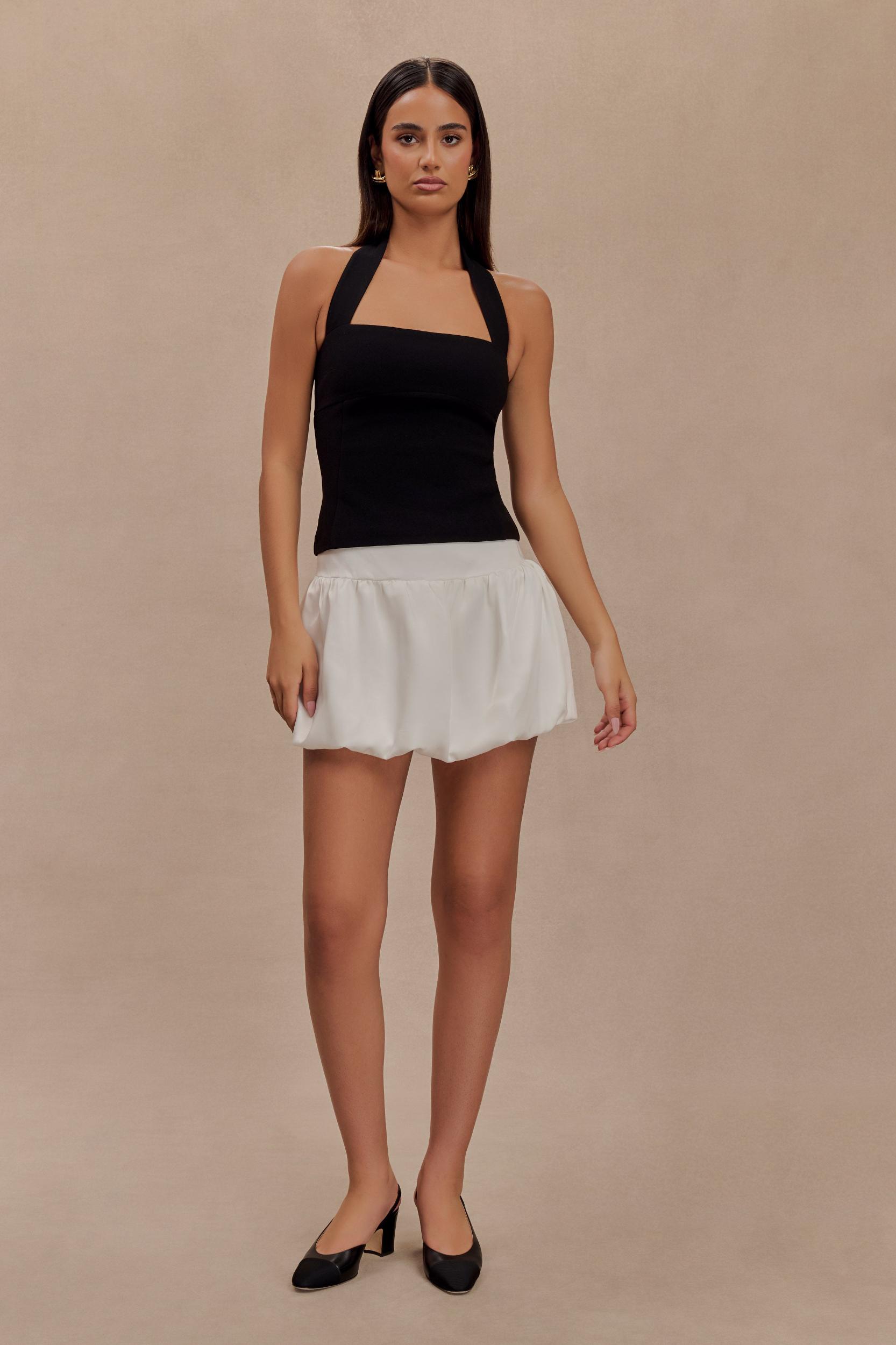 Genia Satin Bubble Mini Skirt - White Product Image