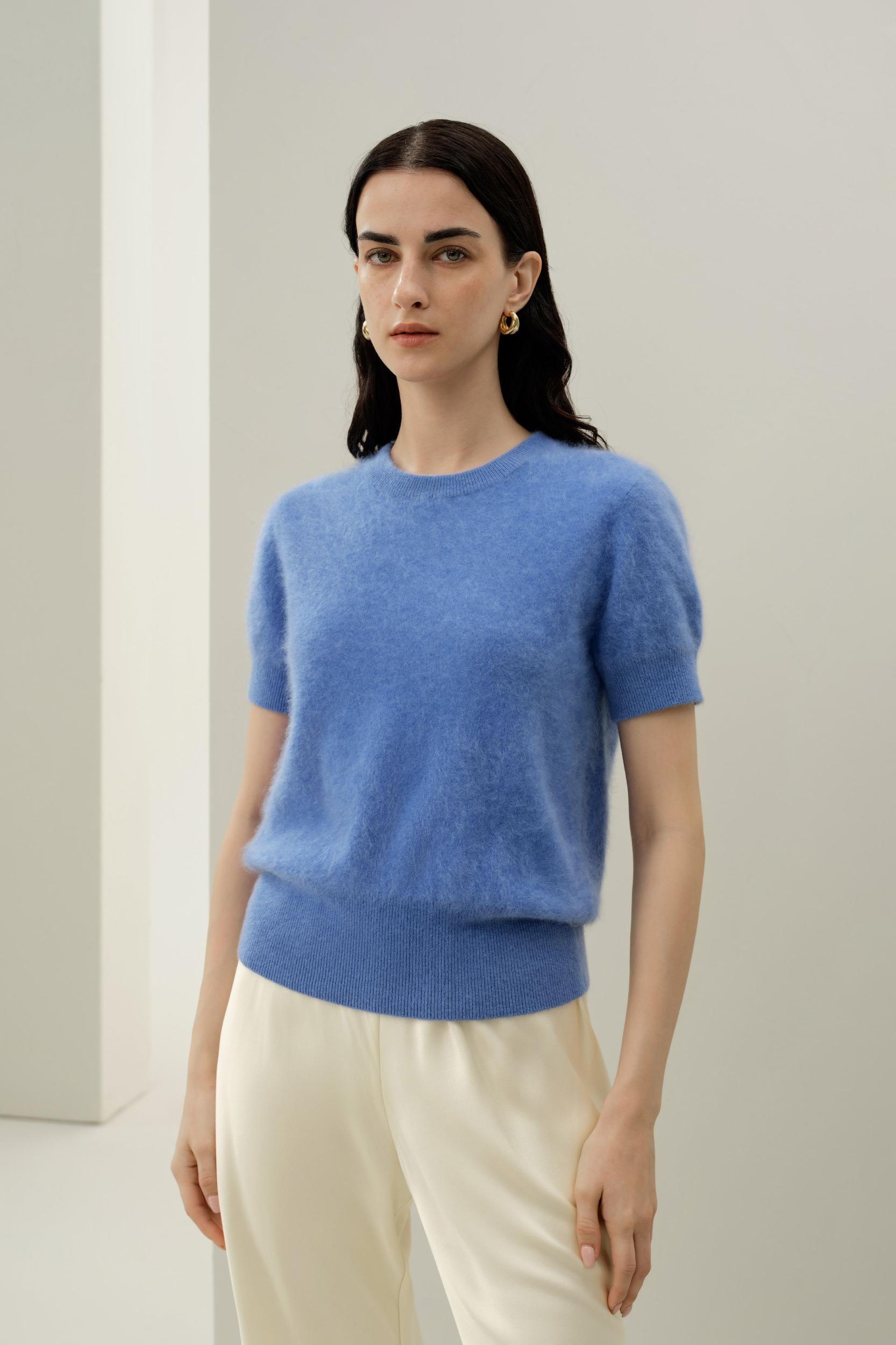 Brushed Cashmere Short-Sleeve Sweater Product Image