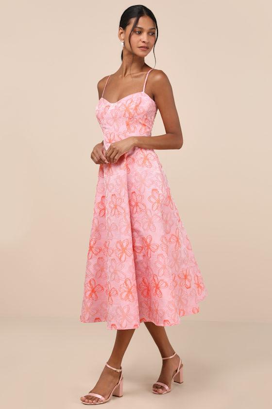 Meet for Tea Pink Jacquard Bustier Midi Dress With Pockets Product Image
