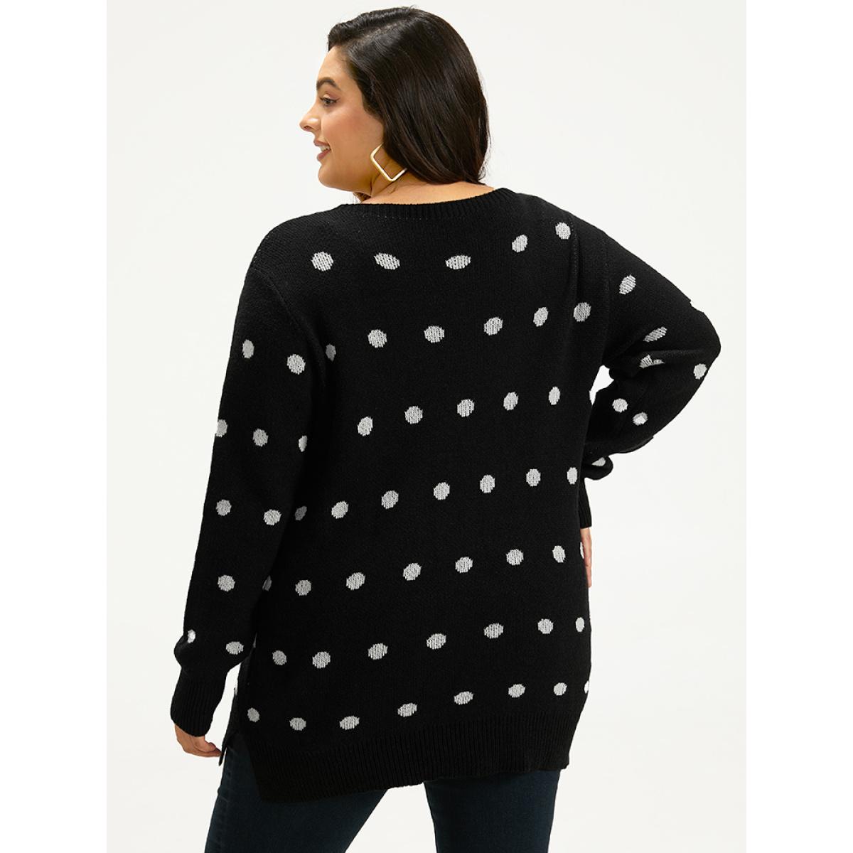 Plus Size Supersoft Essentials Polka Dot Split Side Cardigan Black Women Casual Loose Long Sleeve Dailywear Cardigans BloomChic 18-20/2X Product Image