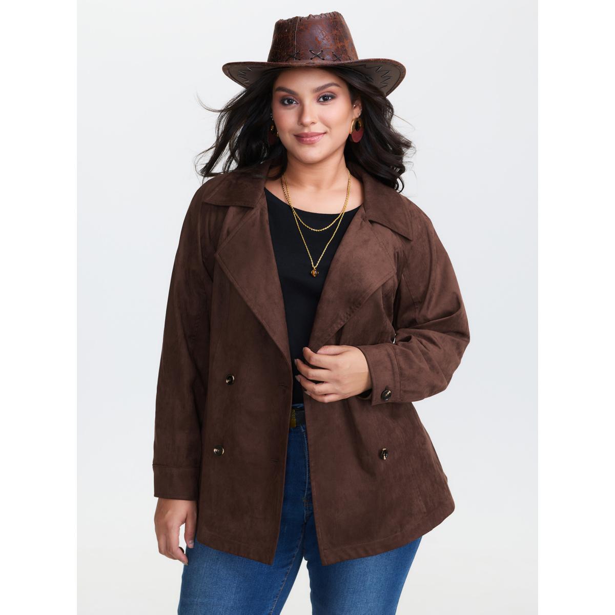 Plus Size Suede Velvet Cinched-Waist Lined Jacket Women Browncoffeecolor Belt Vacation Jackets BloomChic 22-24/3X Product Image