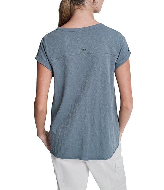 DKNY Sport by Donna Karan Cotton Slub Jersey Stripe Crew Neck Short Rolled Cuff Tee Product Image
