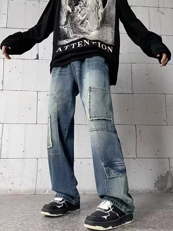 Men's Vintage Multi Pocket Loose Jeans Product Image