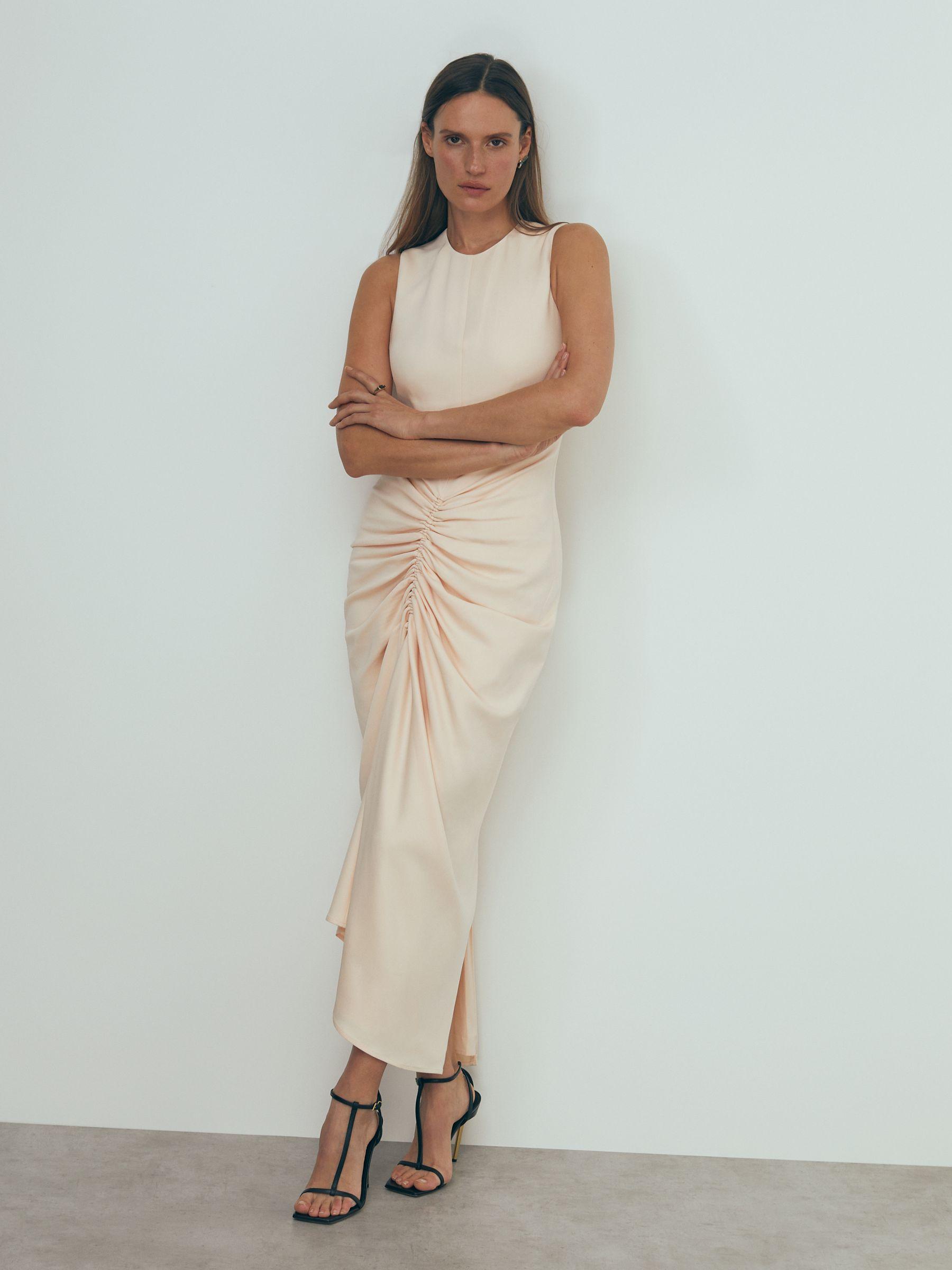 Atelier Ruched Bodycon Midi Dress in Blush Product Image