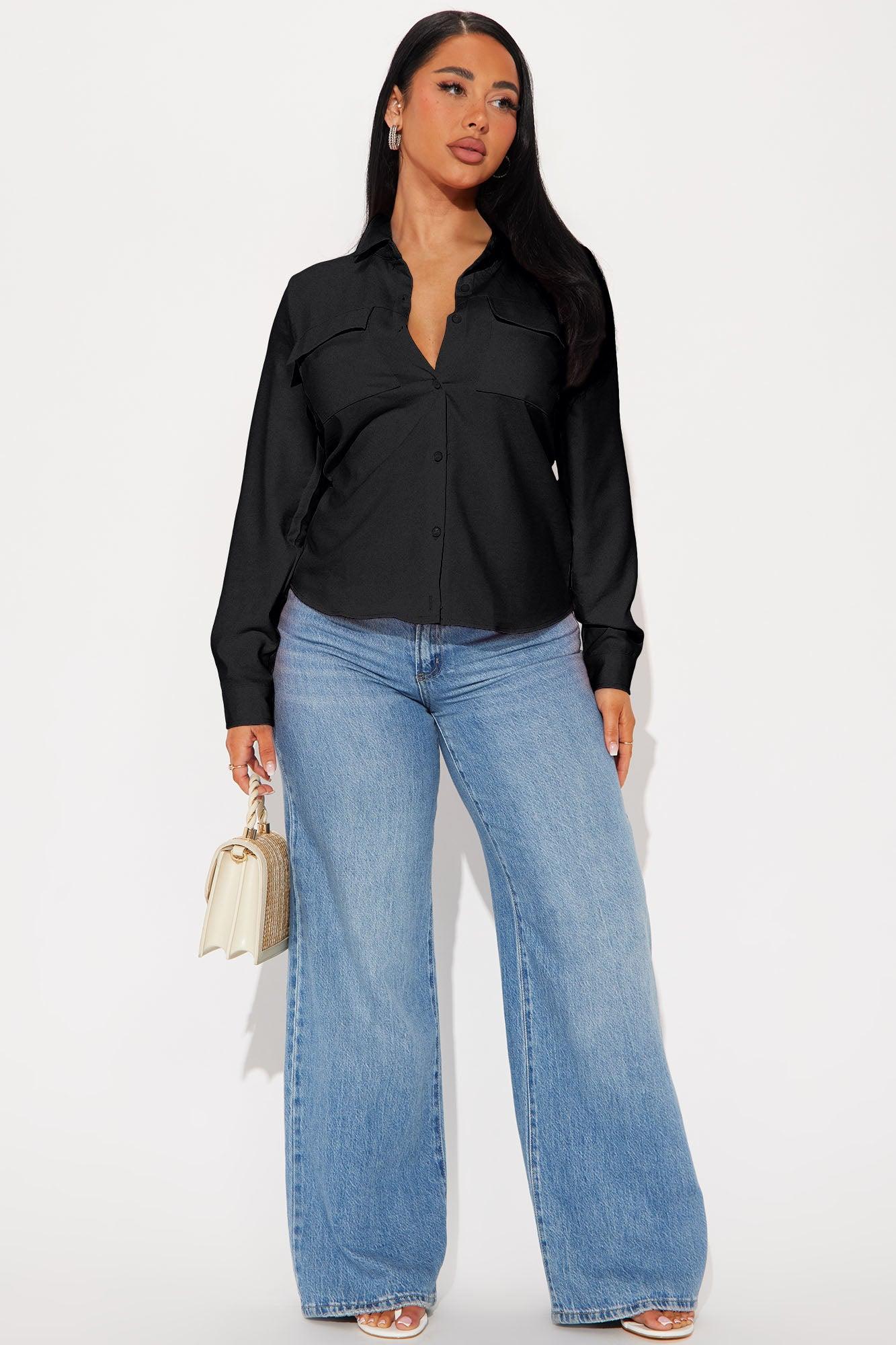 Nadia Button Front Shirt - Black Product Image