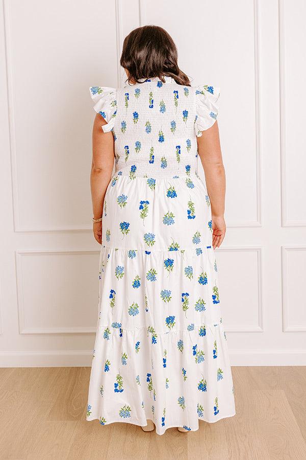 Gleaming Smile Floral Smocked Midi Dress in White Curves Product Image