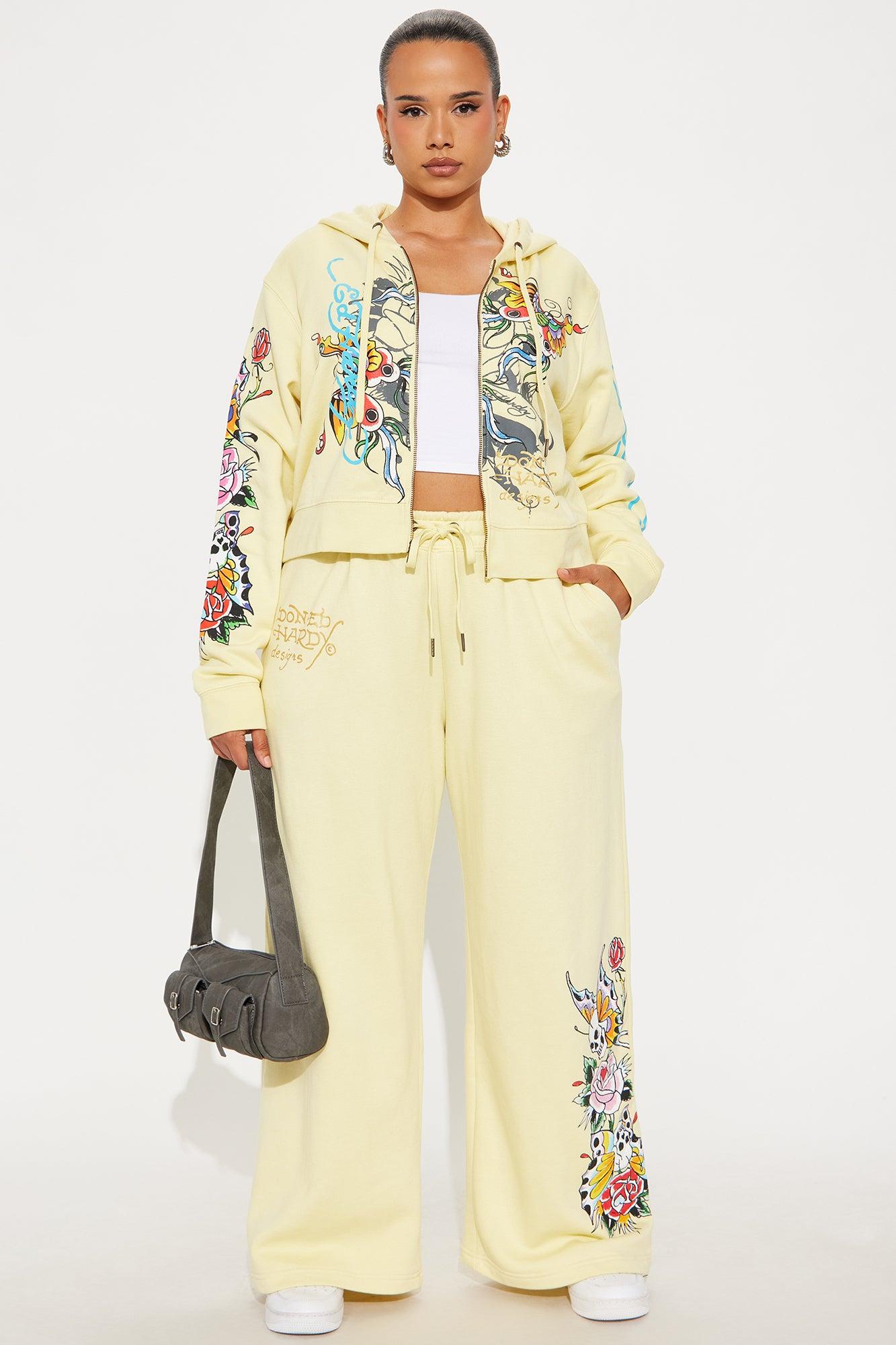 Ed Hardy Enchanted Butterfly Wide Leg Pant - Butter Yellow Female Product Image