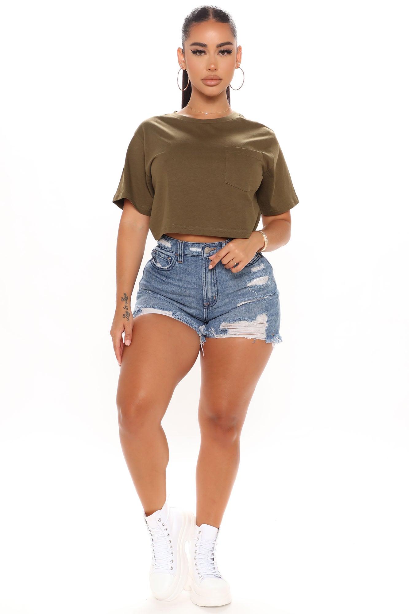 Elisa Relaxed Crop Tee - Olive Product Image