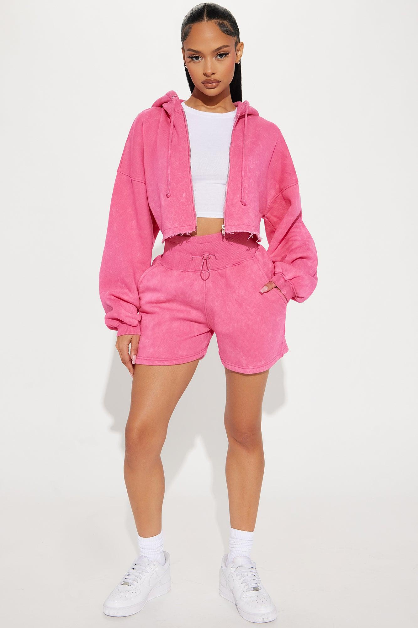 On The Go Fleece Short Set - Pink Product Image