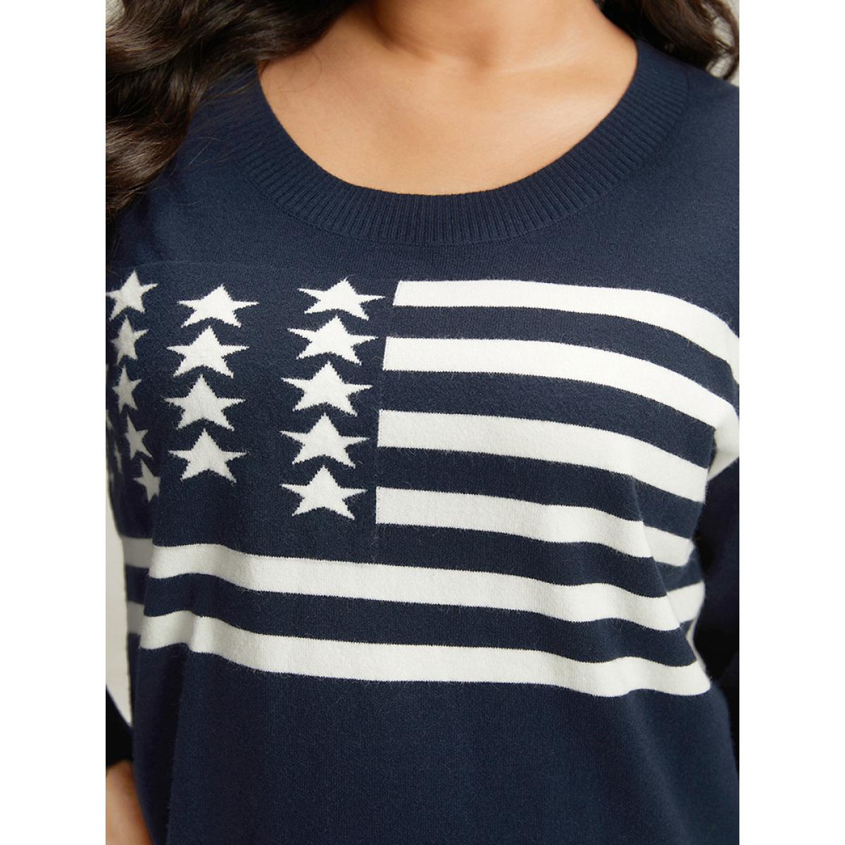 Plus Size Supersoft Essentials Flag Print Loose Pullover Midnight Women Casual Loose Long Sleeve Round Neck Everyday Pullovers BloomChic 14-16/1X Product Image