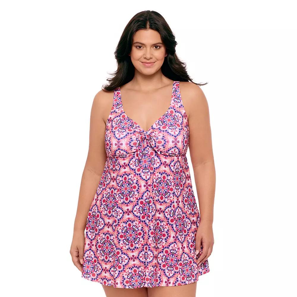 Plus Size Bal Harbour Bow Front Swimdress, Women's, Size: 18 W, Tile Trouble Product Image