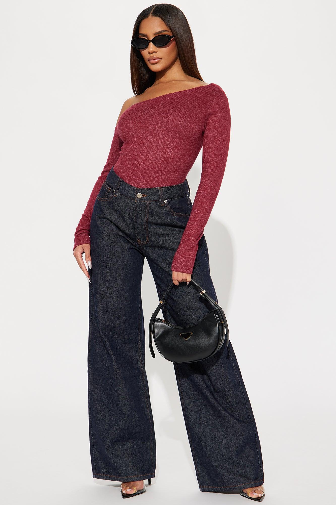 Naomi Ribbed Bodysuit - Burgundy Product Image