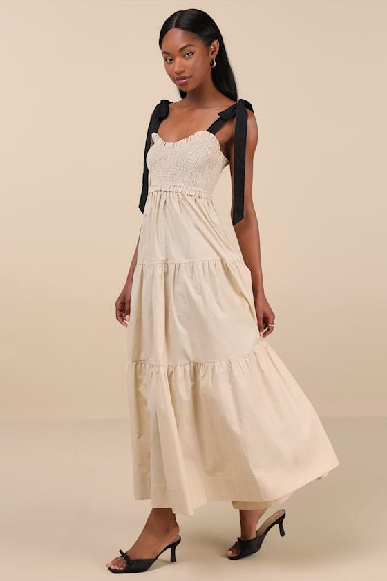 Bembe Beige Tie-Strap Tiered Maxi Dress Product Image