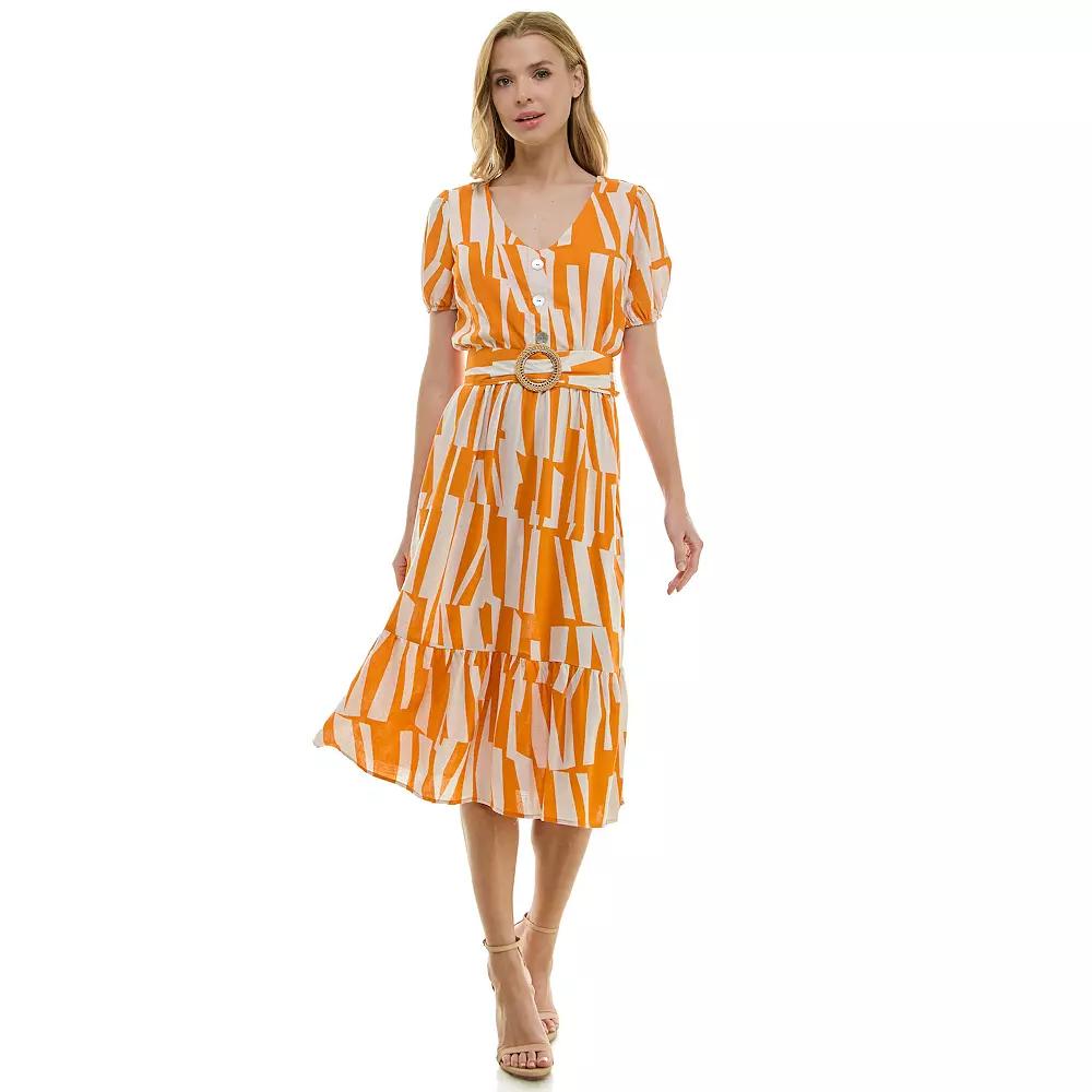 Women's Luxology Belted Midi Dress, Size: Medium, Terracotta Ivory Product Image