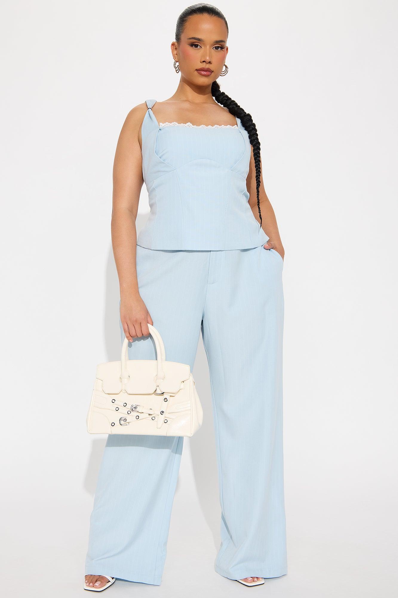 Evangeline Pinstripe Pant Set - Light Blue Product Image