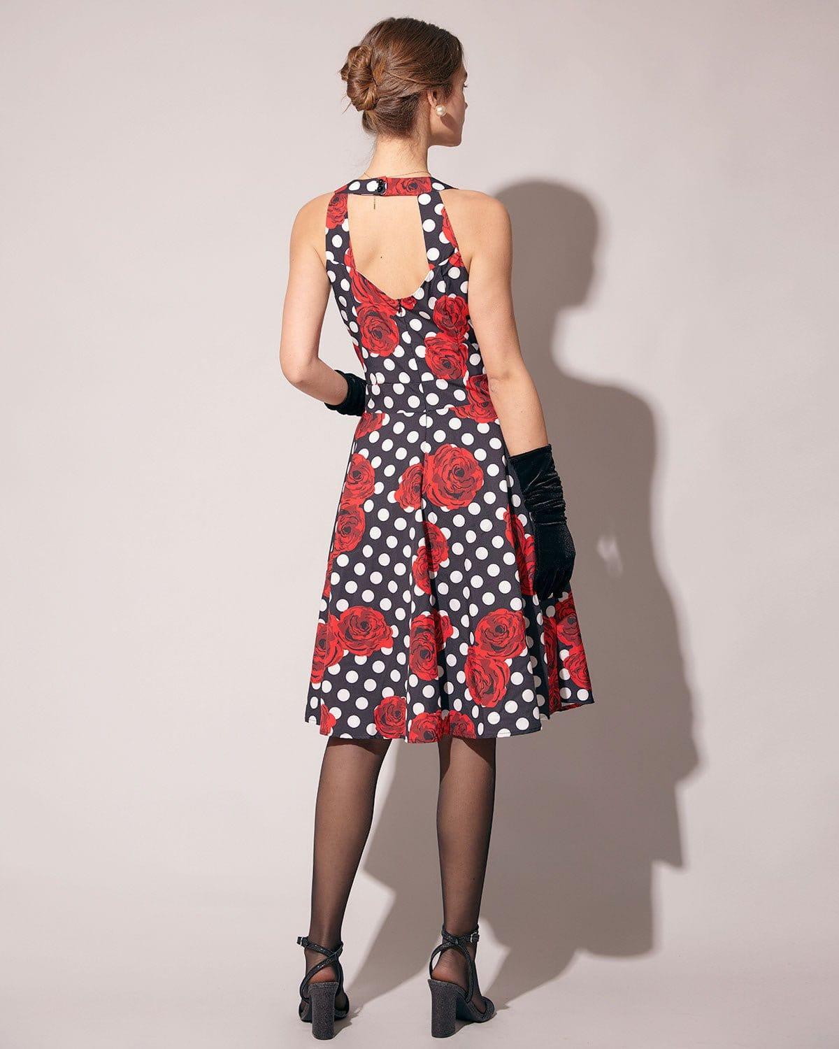 The Sweetheart Neck Polka Dot Rose Halter Midi Dress Product Image