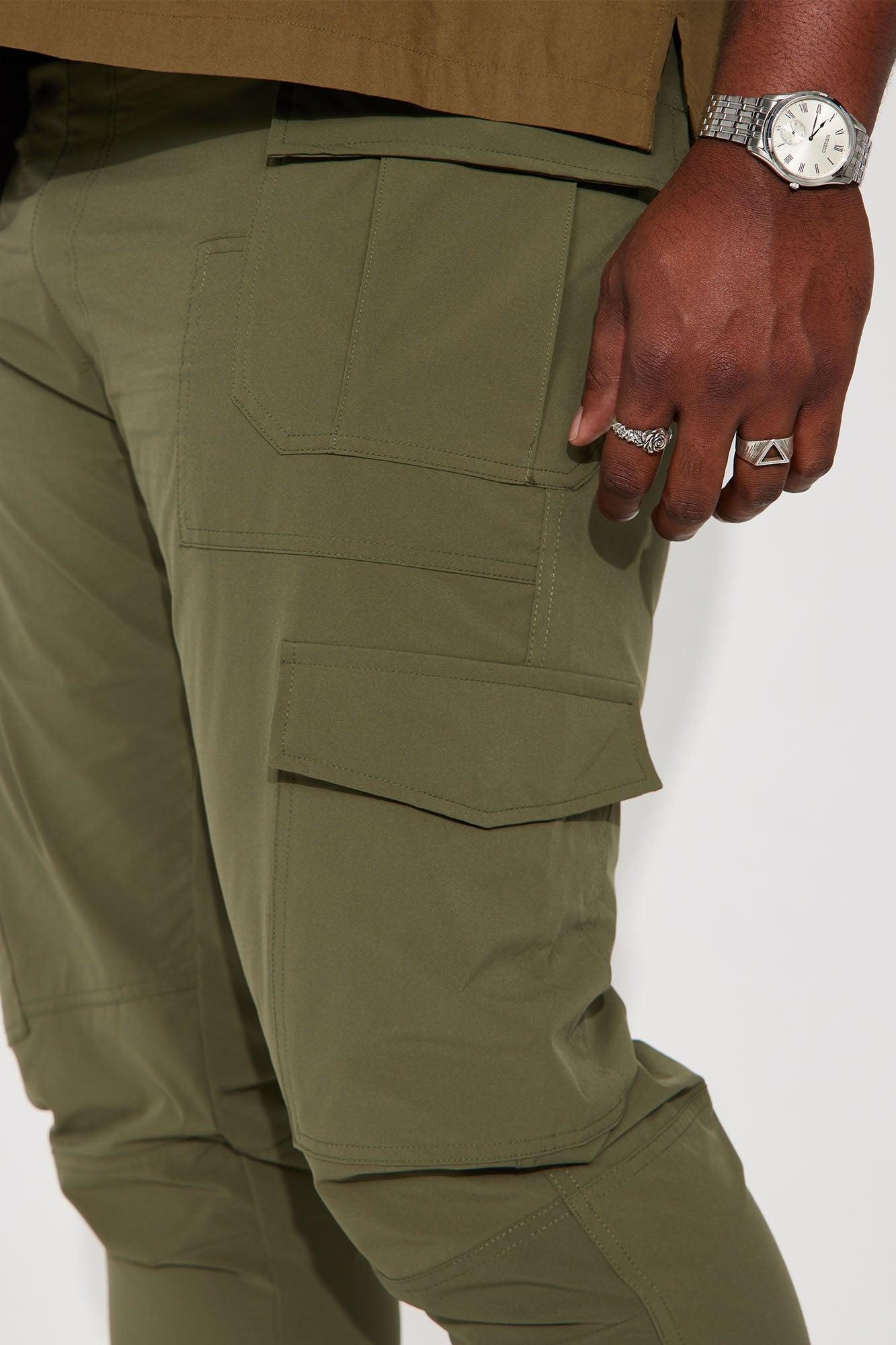 On Your Mind Stacked Slim Flare Nylon Pants - Olive Product Image