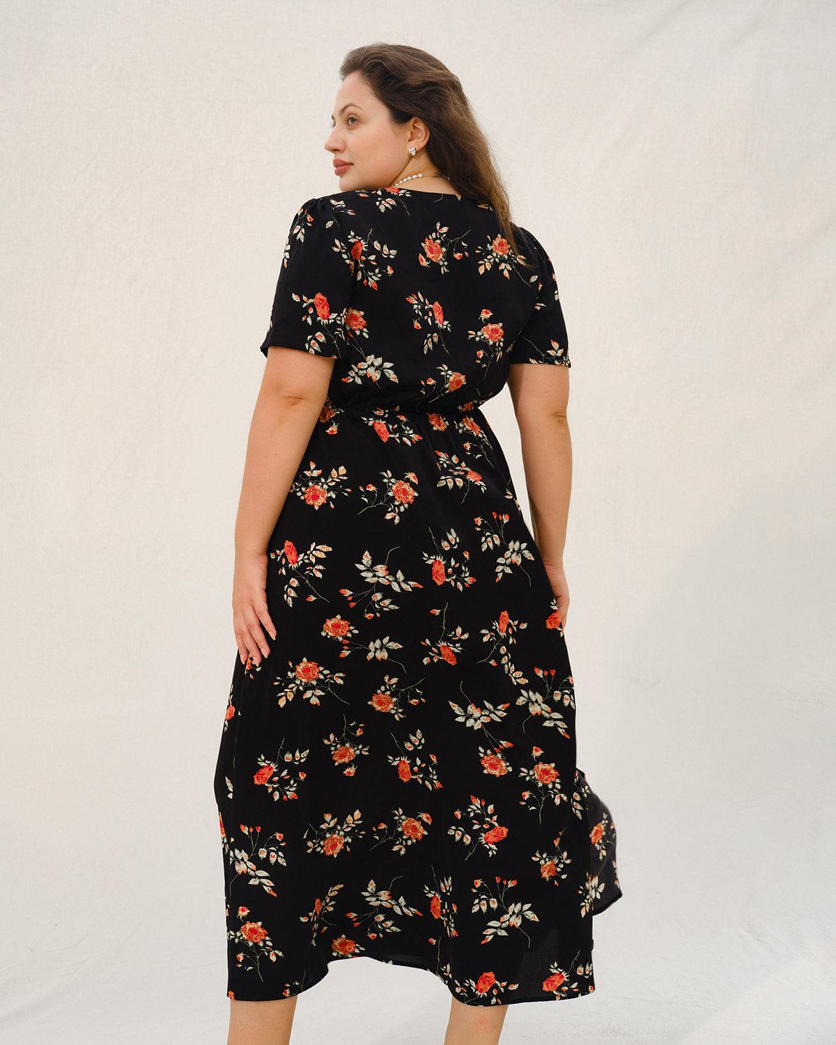 Black Floral Plus Size Maxi Dress Product Image