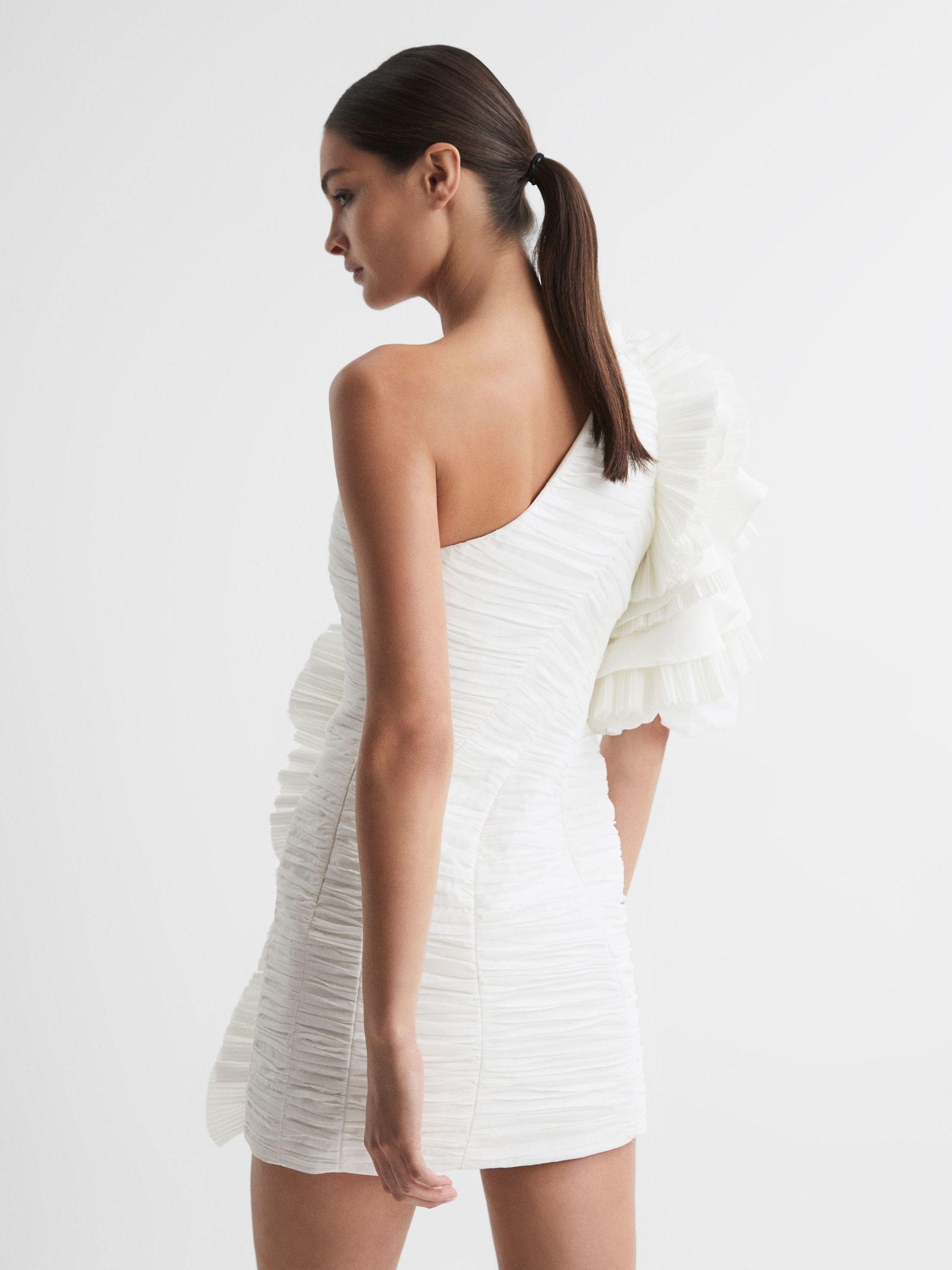 Acler One-Shoulder Ruffle Mini Dress in Ivory Product Image