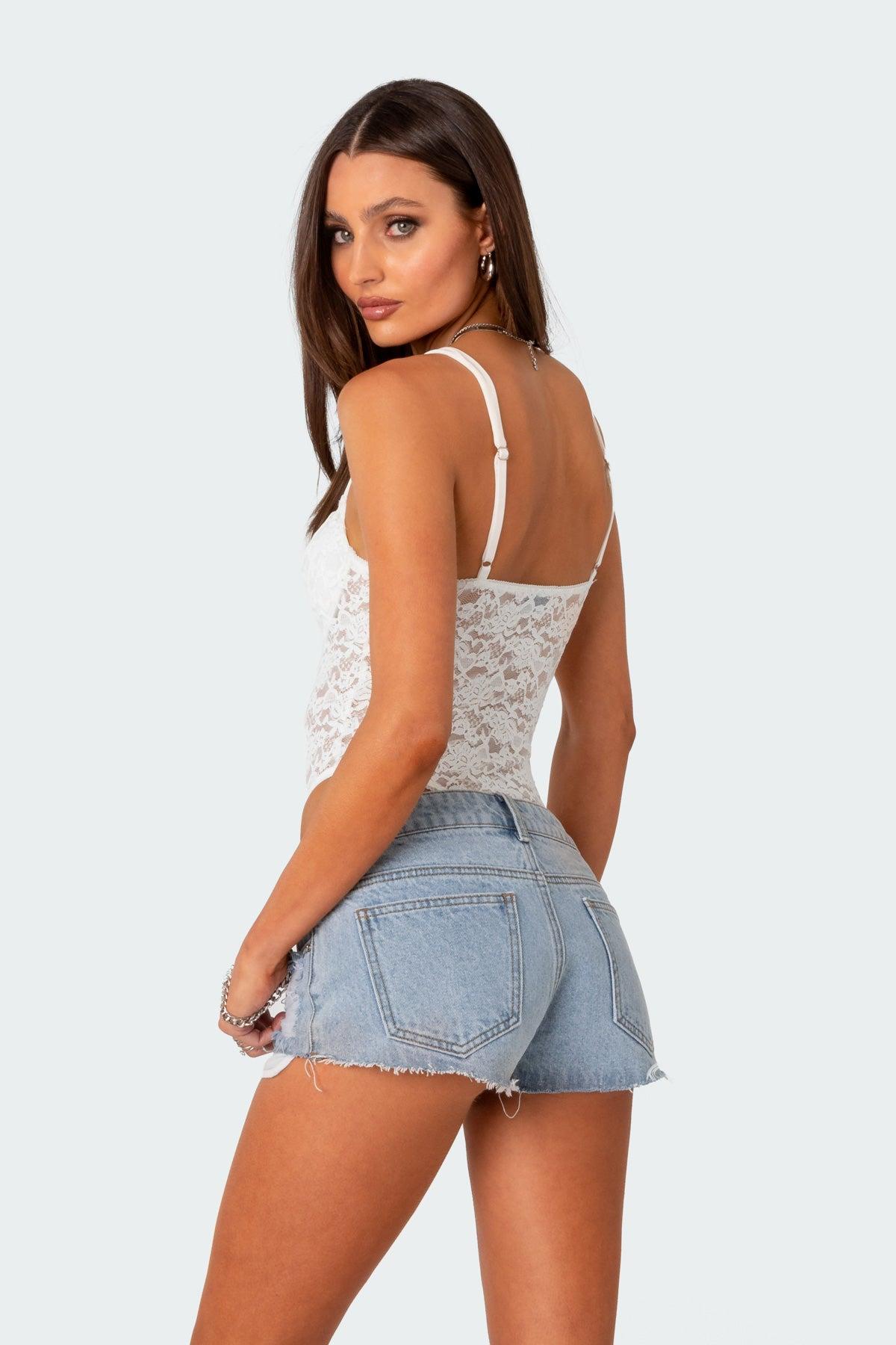 Lace & Satin Effect Cupped Bodysuit Product Image