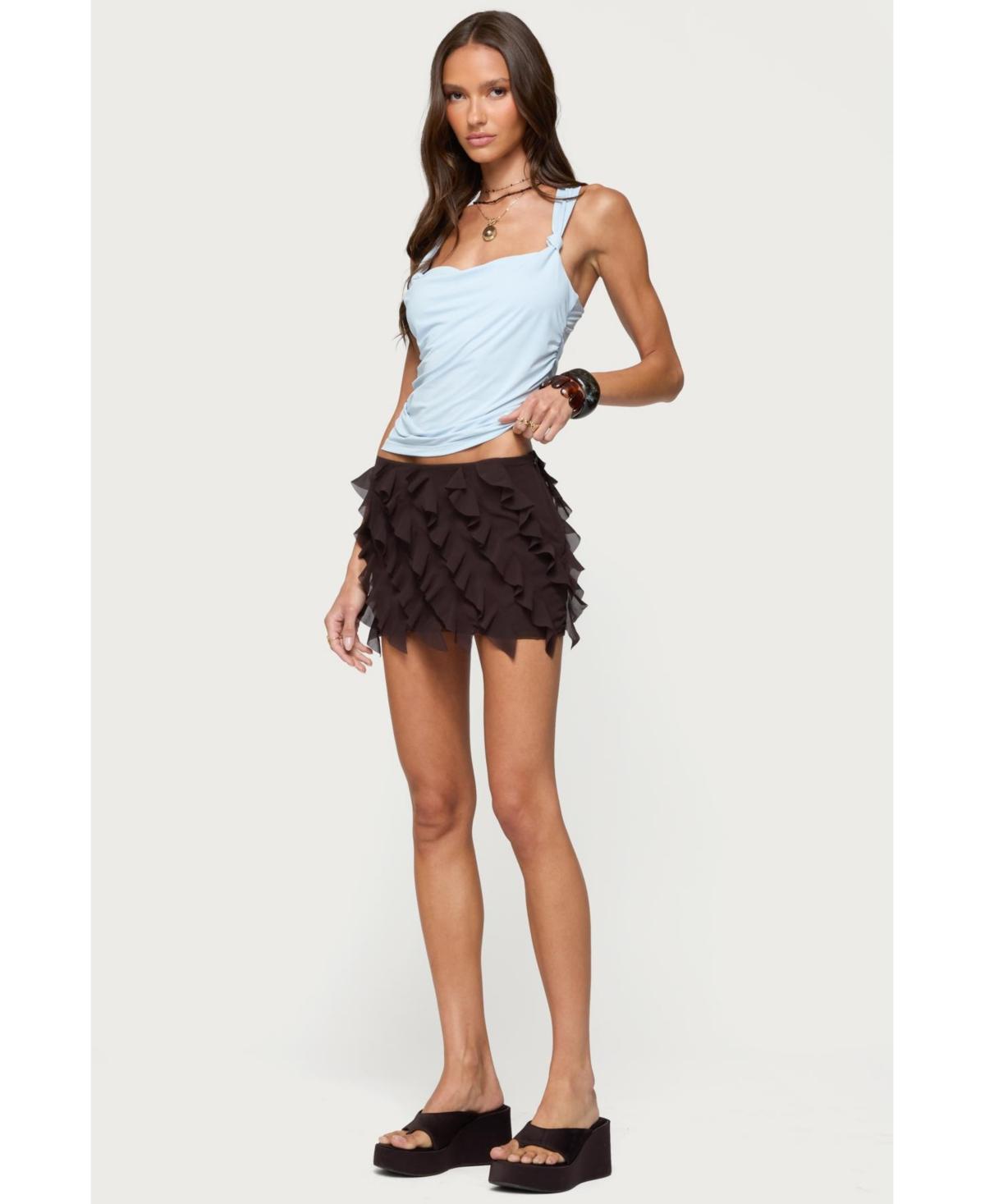 EDIKTED Liza Knotted Cowl Neck Top - LIGHT BLUE Product Image