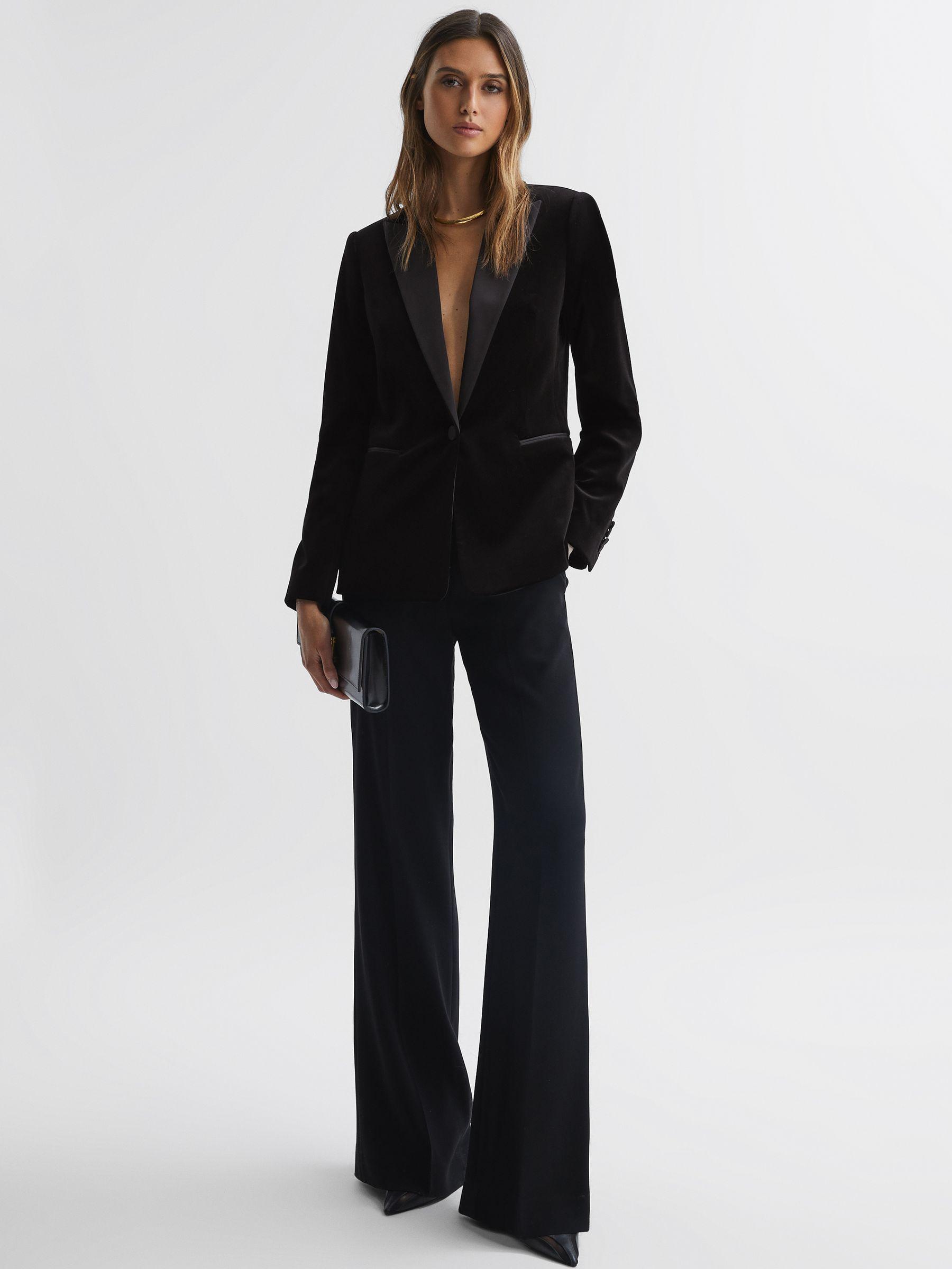 Velvet Single Breasted Blazer in Black Product Image