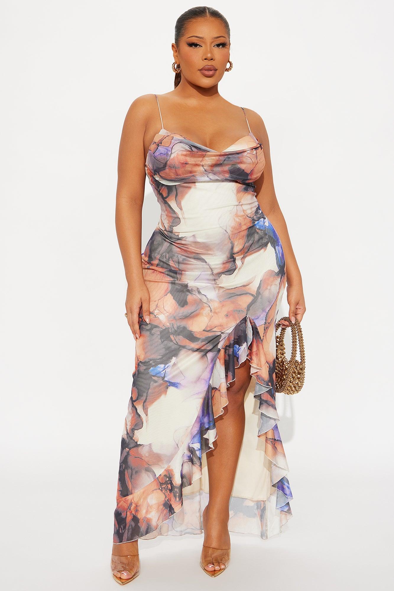 Lana Printed Mesh Maxi Dress - Orange/combo Female Product Image